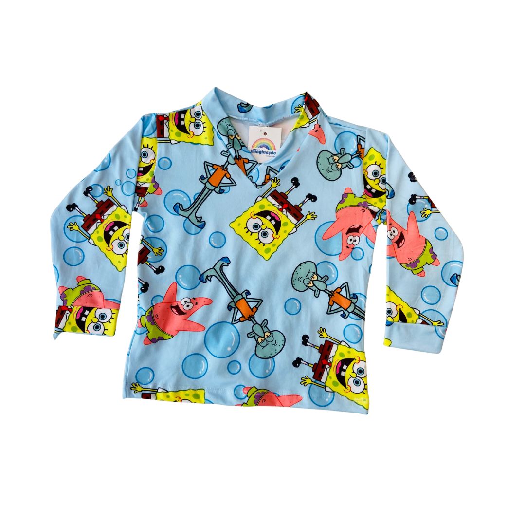 Pijama Infantil Manga Longa Bob Esponja Azul