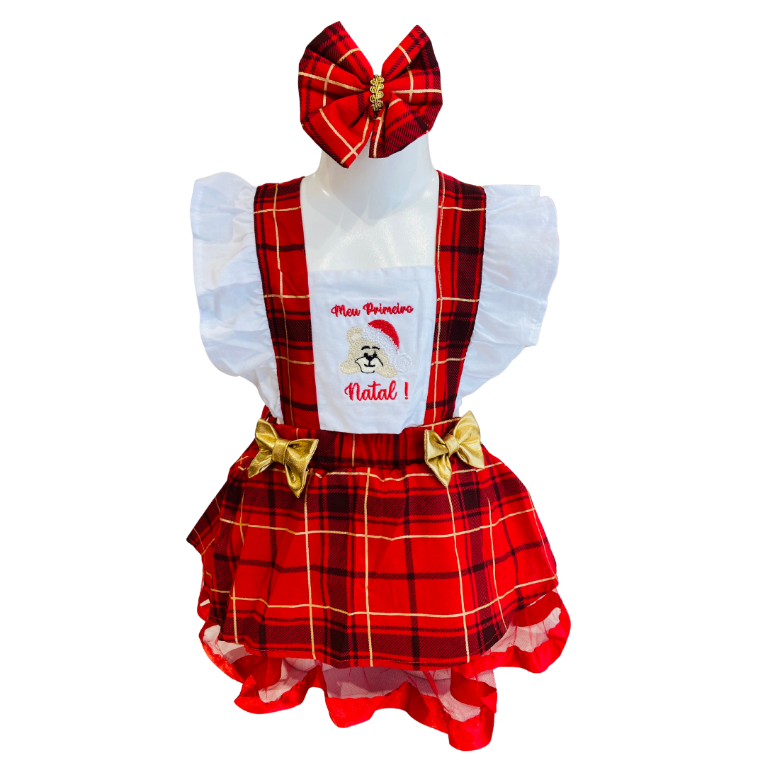 Romper Bebê Primeiro Natal Xadrez