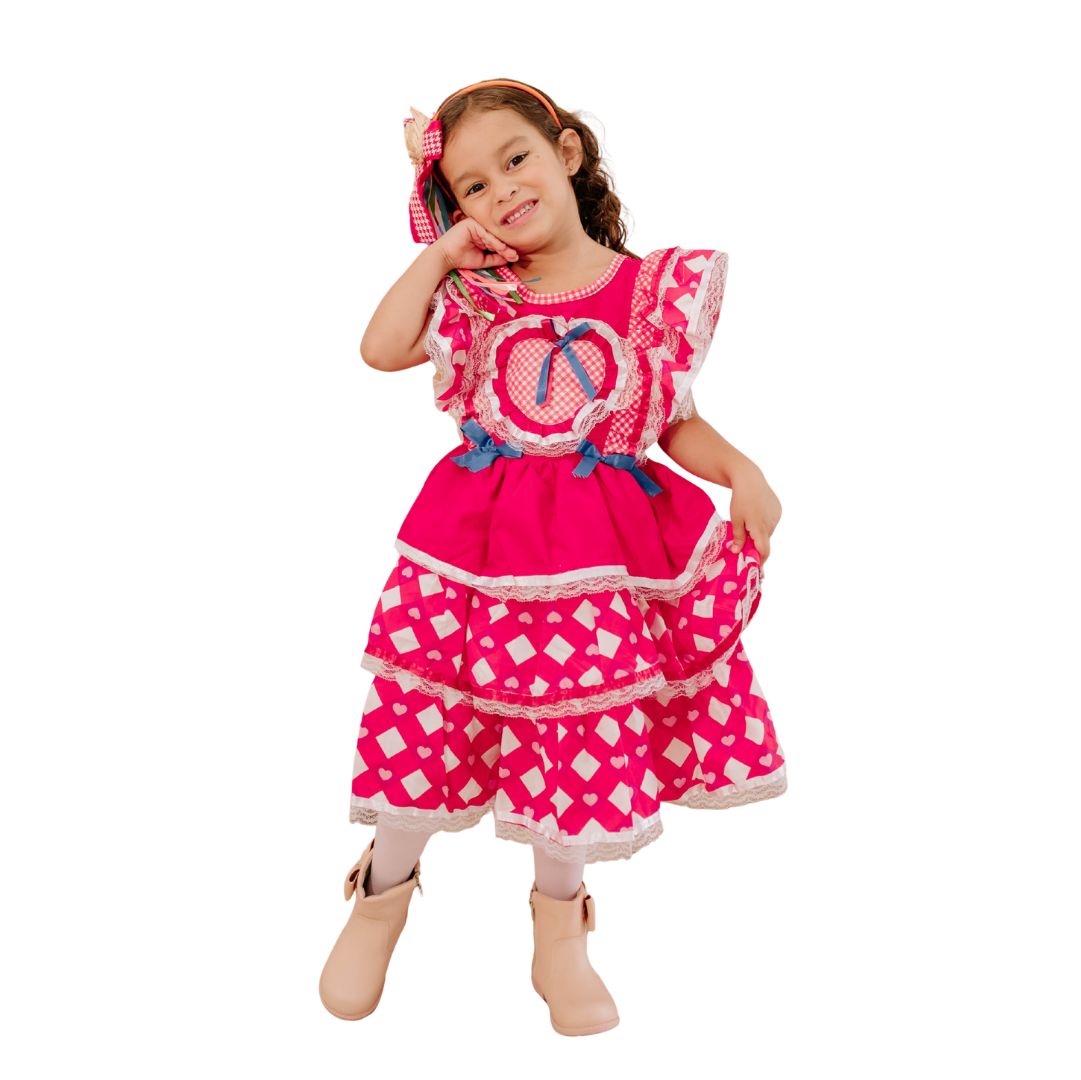 Vestido Festa Junina Luxo Coração Vermelho