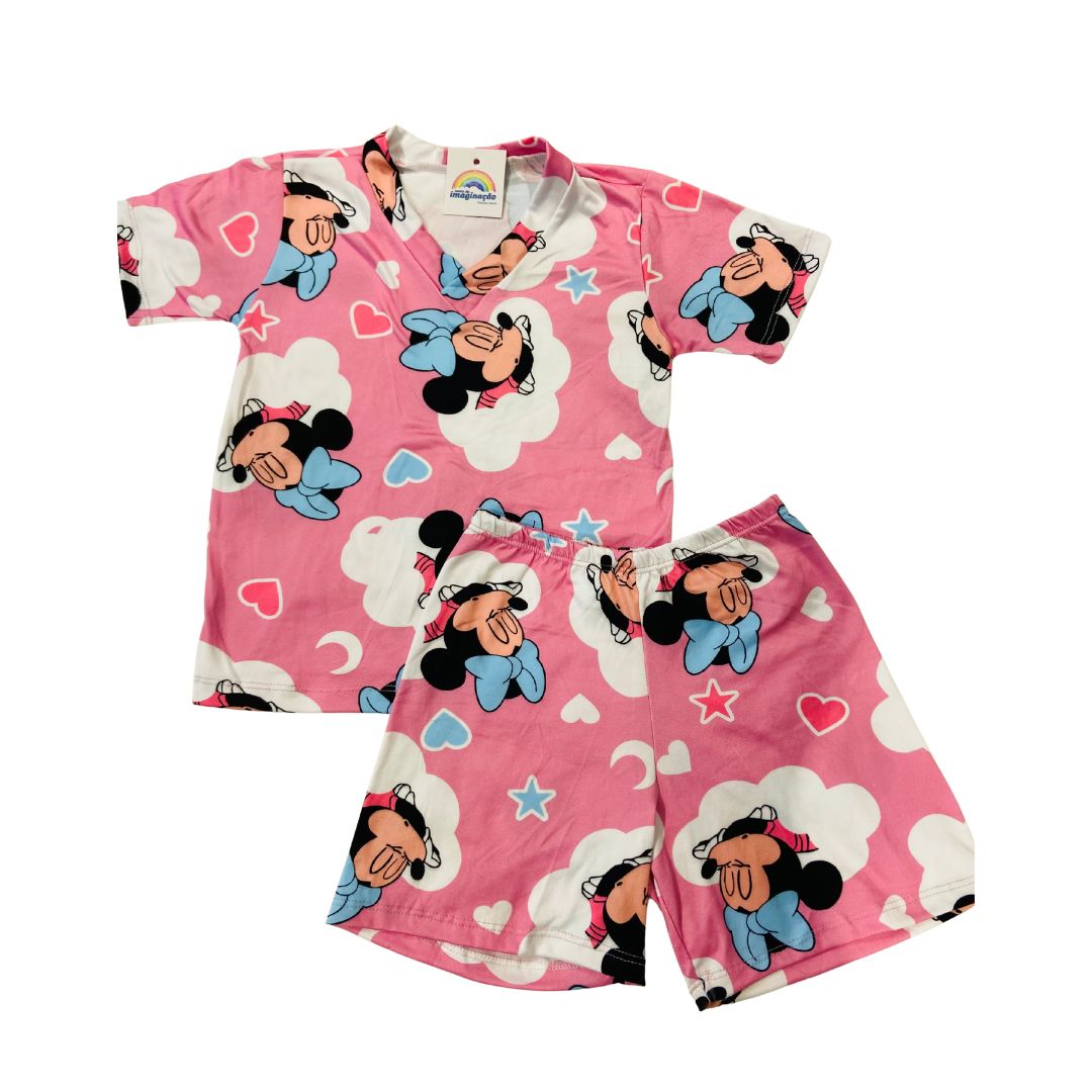Pijama Infantil Manga Curta Minnie Rosa