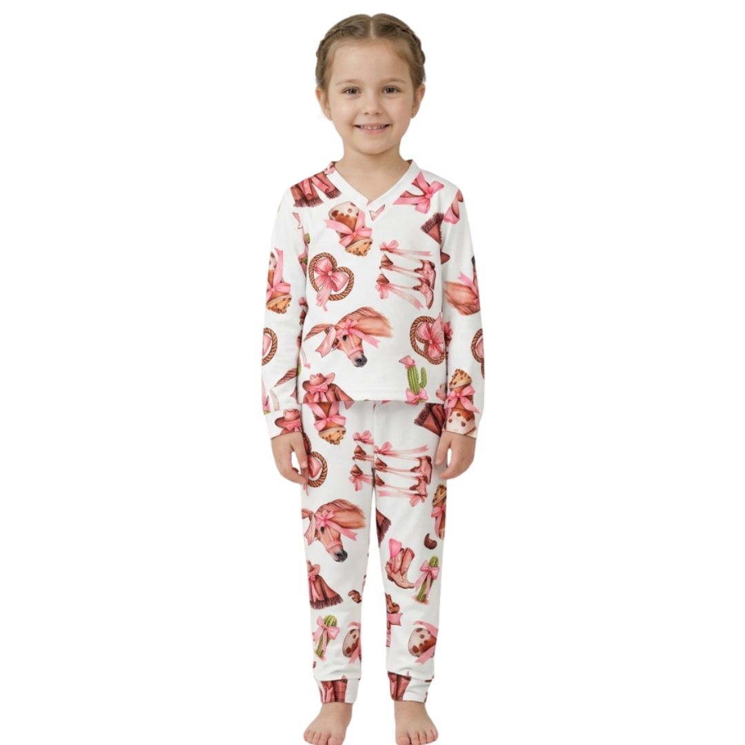 Pijama Infantil Manga Longa Cavalo Rosa