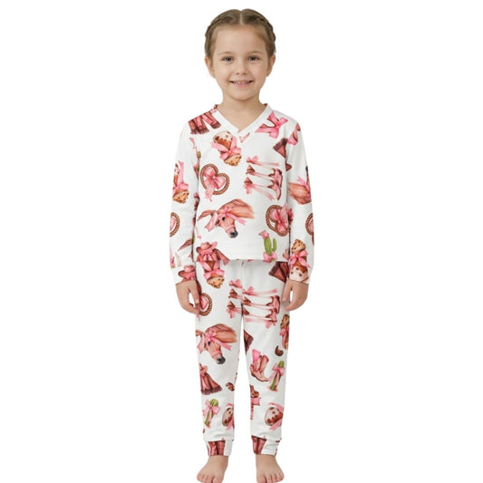 Pijama Infantil Manga Longa Cavalo Rosa