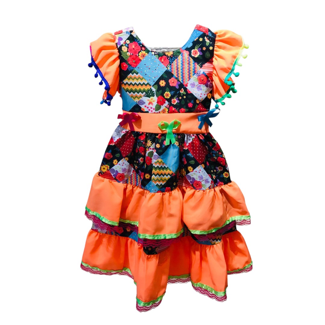 Vestido Festa Junina Luxo  Manga Pompom