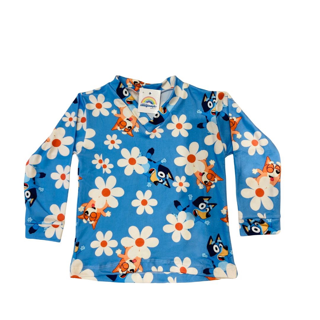 Pijama Infantil Manga Longa Bluey Florzinhas