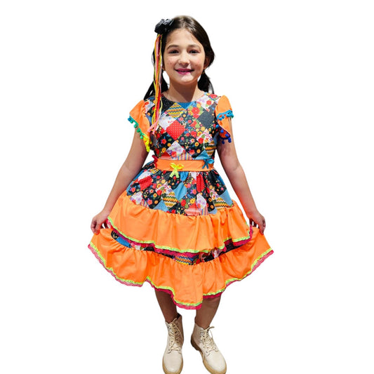 Vestido Festa Junina Luxo  Manga Pompom