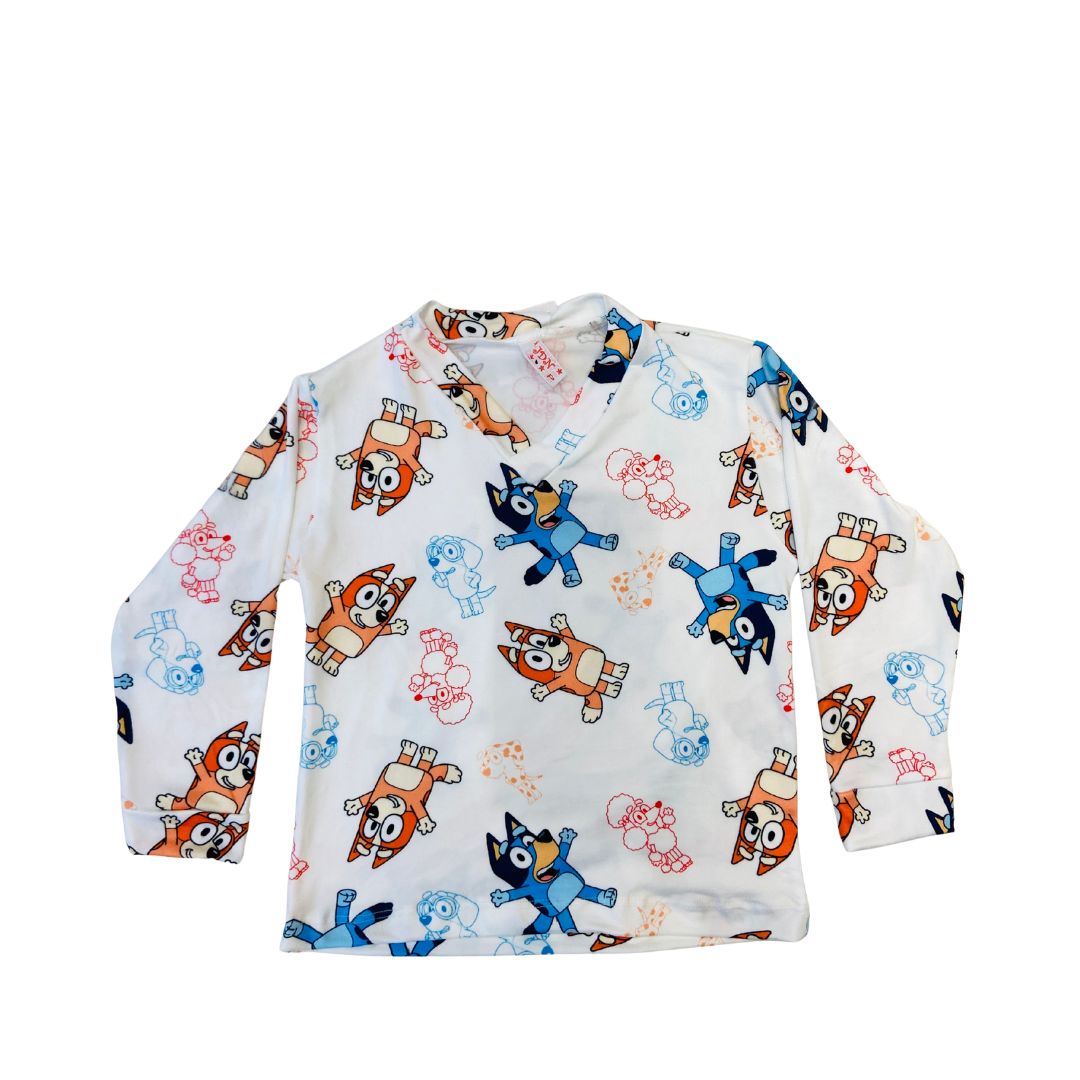 Pijama Infantil Manga Longa Bluey Branco