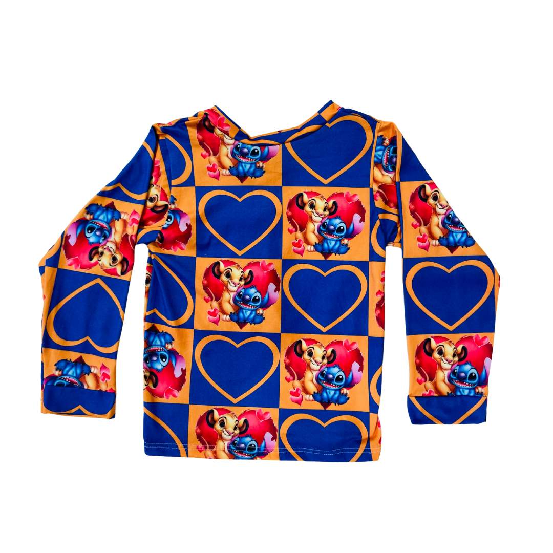 Pijama Infantil Manga Longa Stitch e Rei Leão
