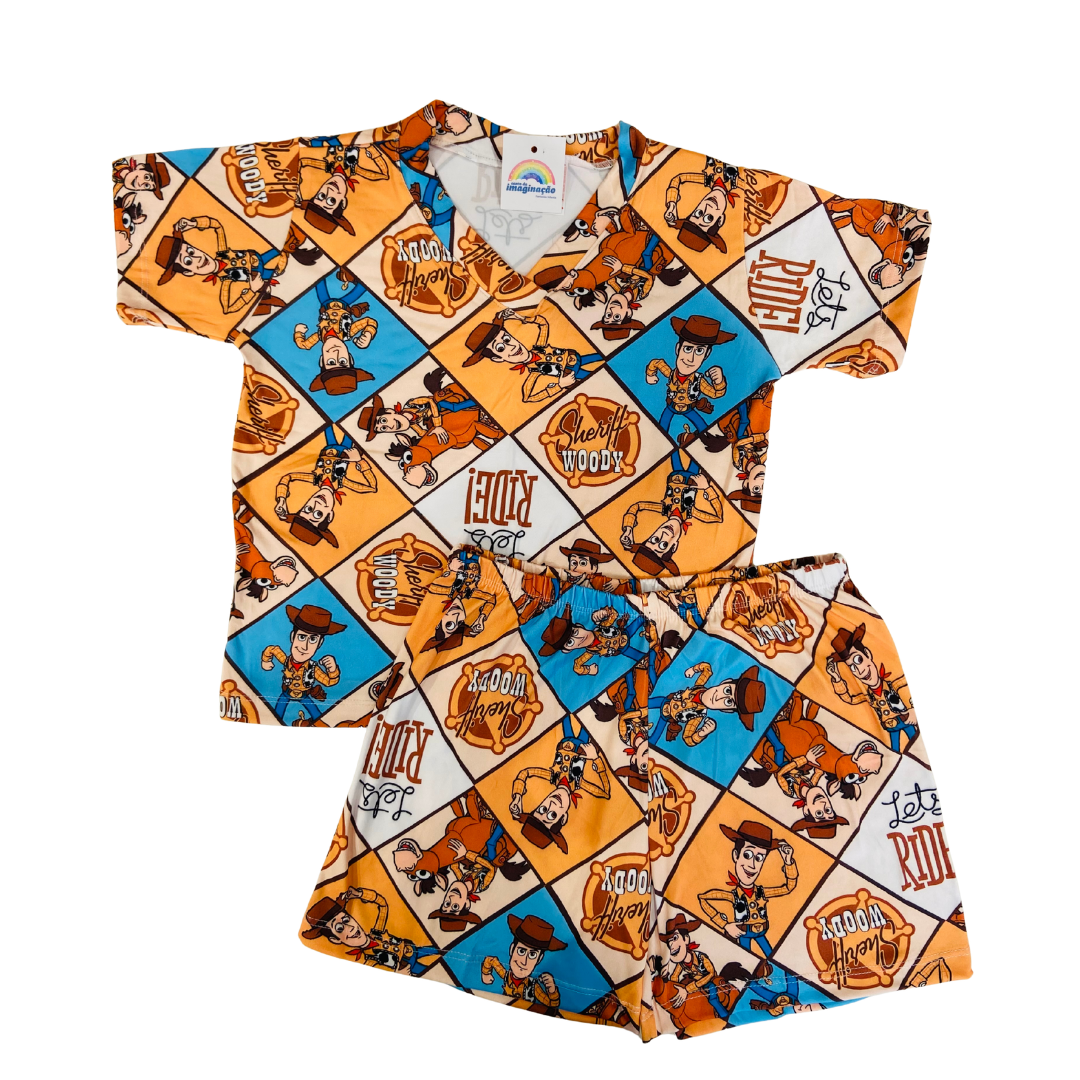Pijama Infantil Manga Curta Xerife Woody