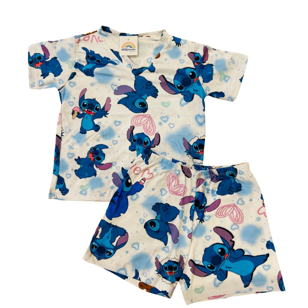 Pijama Infantil Manga Curta Stitch Love