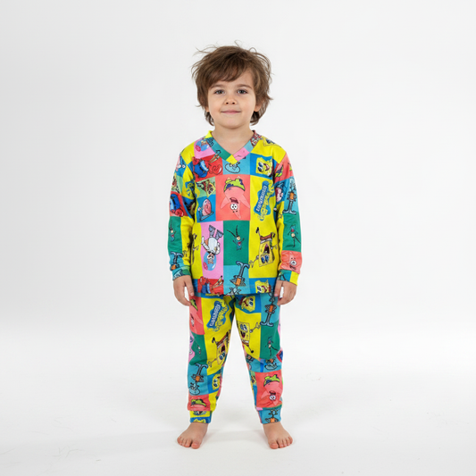 Pijama Infantil Manga Longa Bob Esponja Colorido
