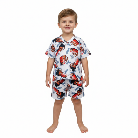 Pijama Infantil Manga Curta Mcqueen Branco