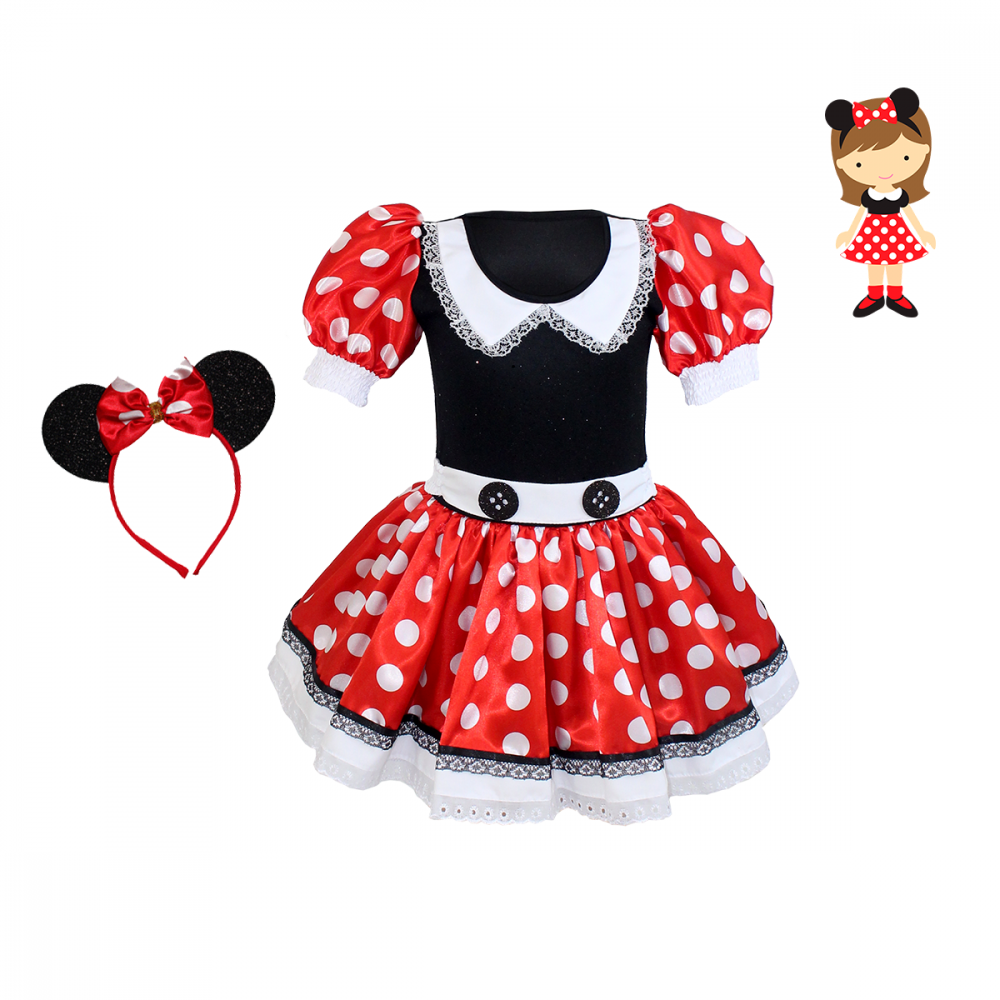 Fantasia Infantil da Minnie Vermelha Luxo