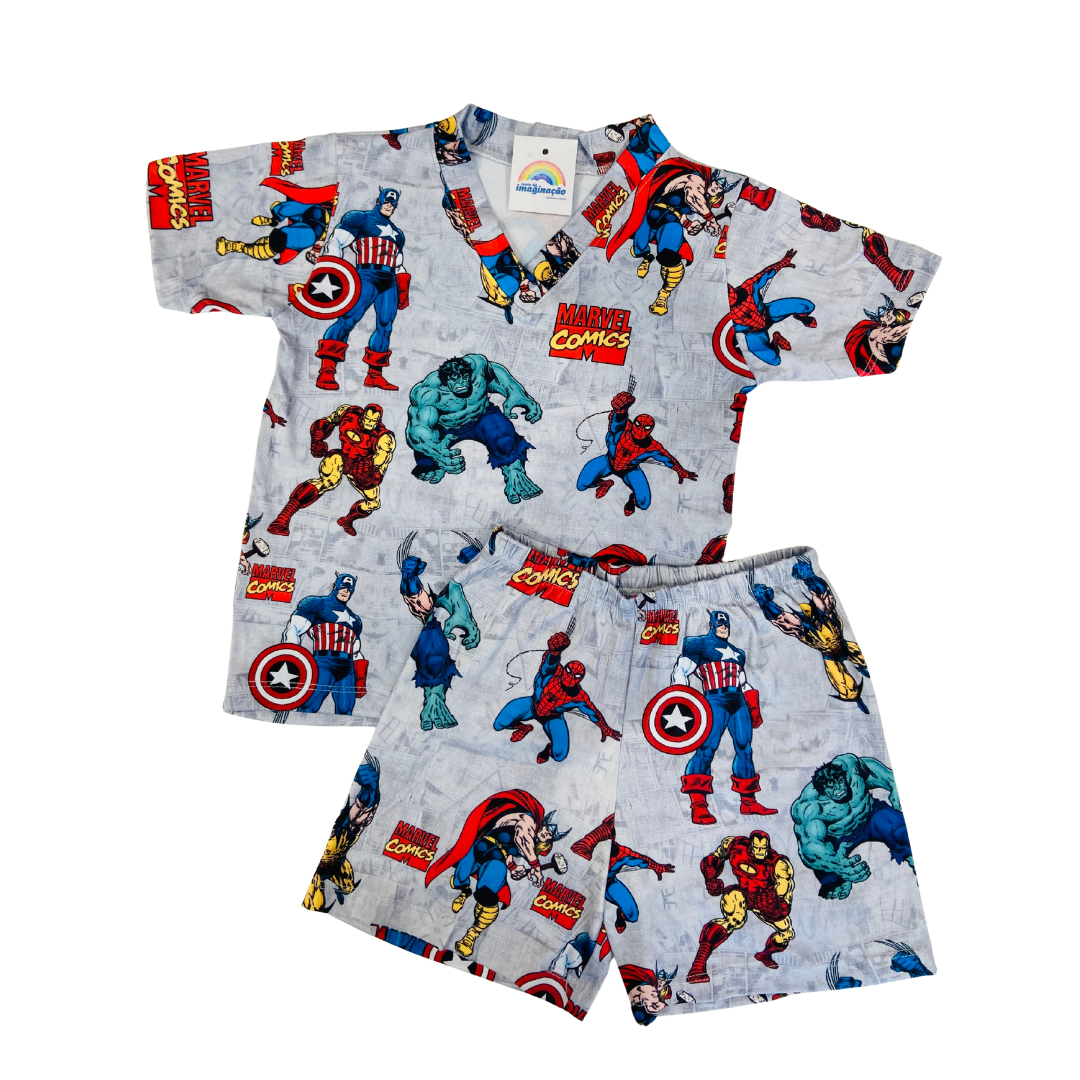 Pijama Infantil Manga Curta Heróis Avengers