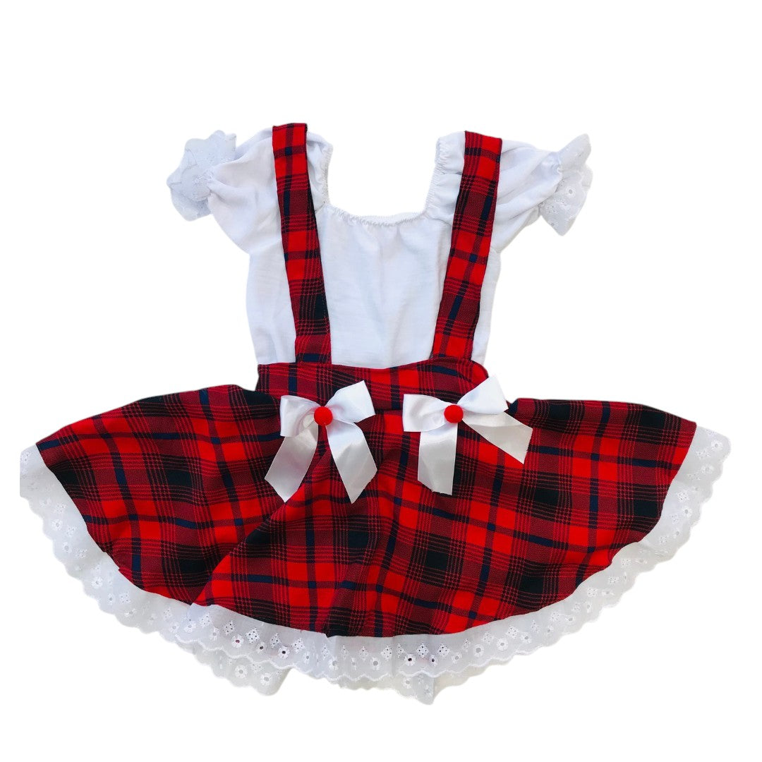 Vestido Festa Junina Branco com Xadrez