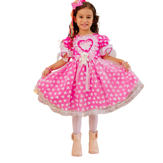Vestido Festa Junino Luxo Rosa Ursinho