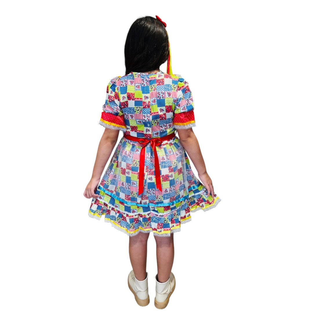 Vestido Festa Junina Quadriculado Florzinhas