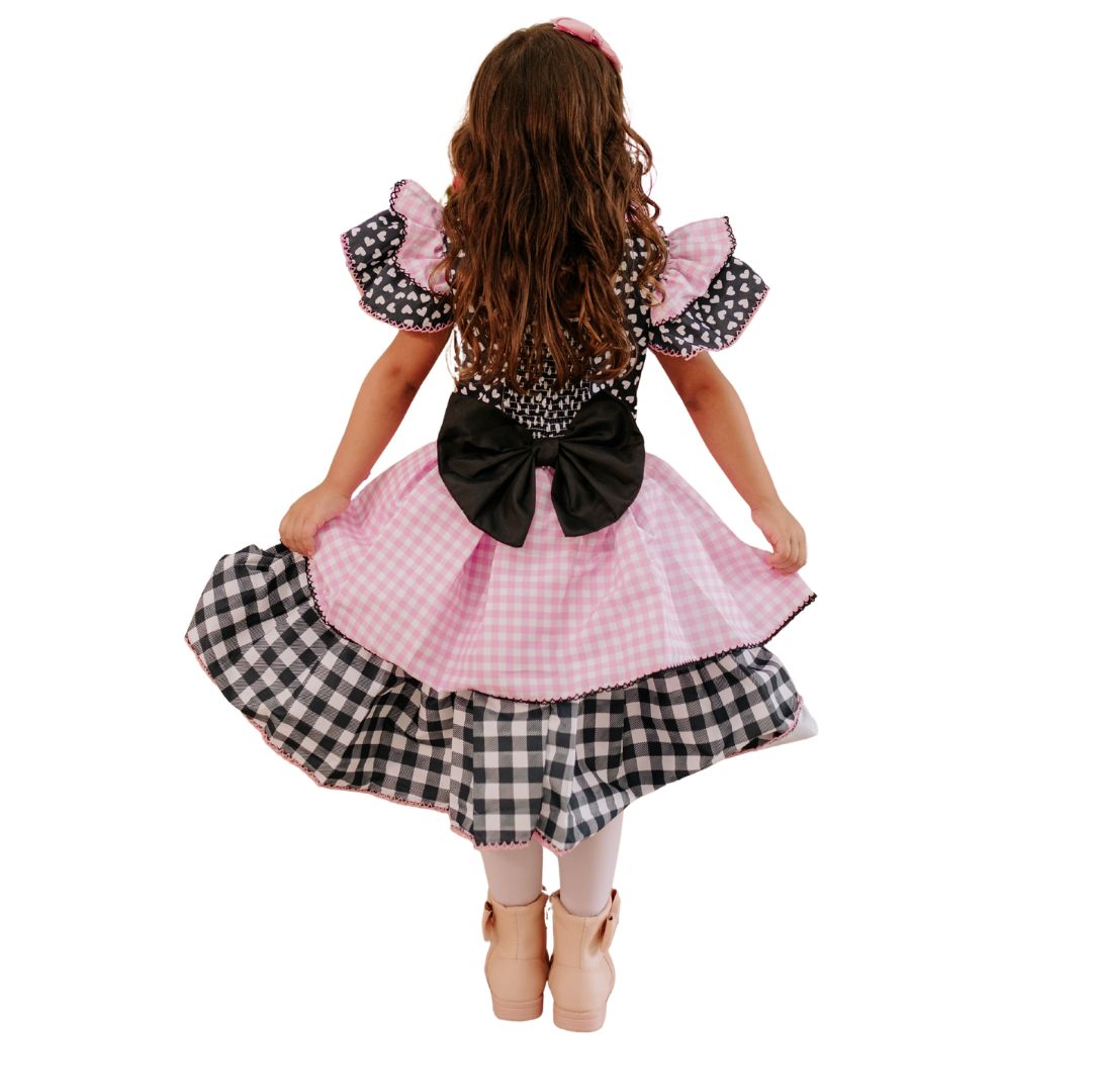Vestido Festa Junina Preto com Rosa Ursinho