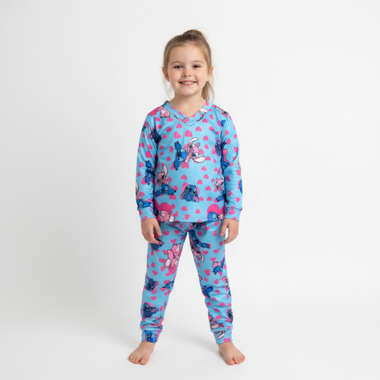 Pijama Infantil Manga Longa Stitch Coração
