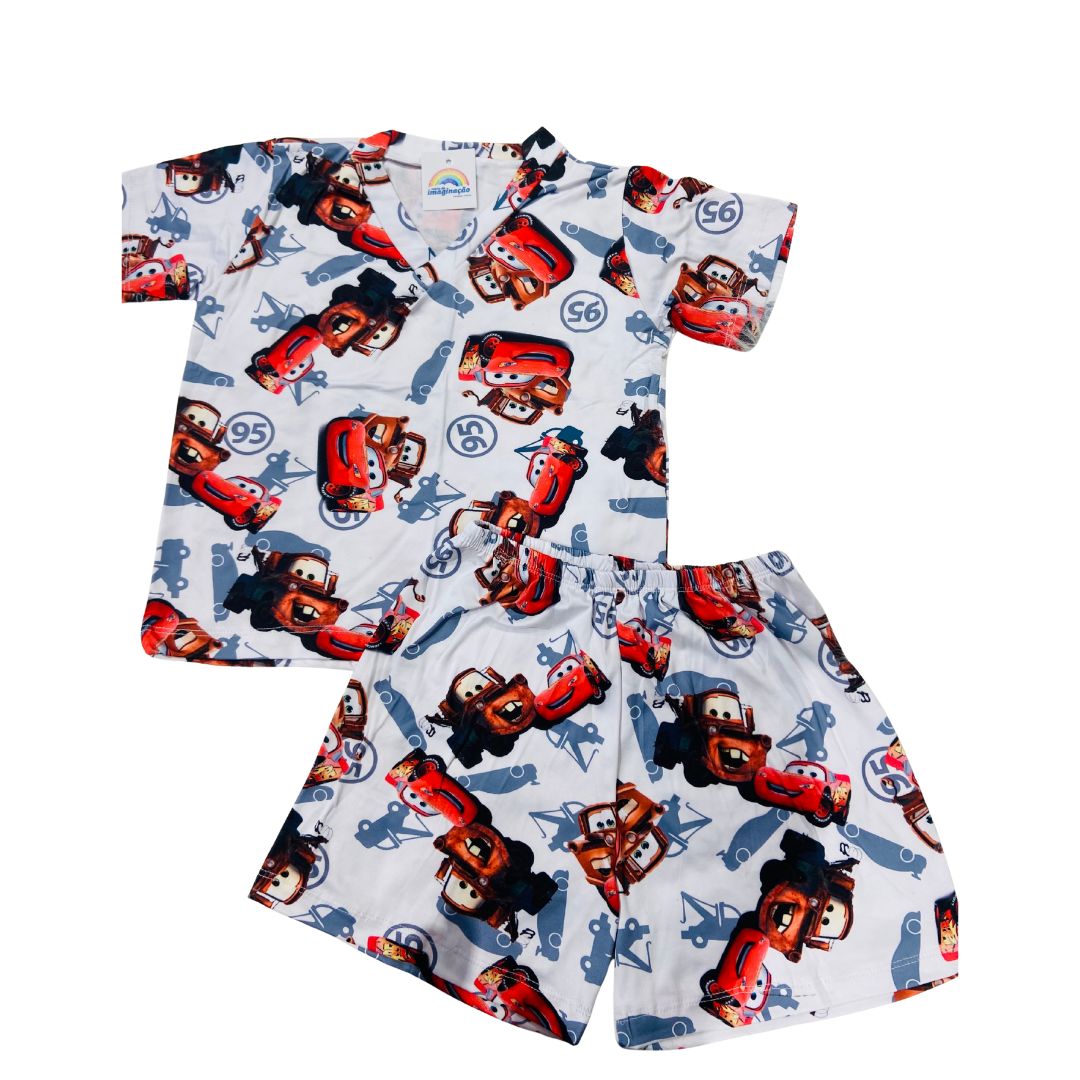 Pijama Infantil Manga Curta Mcqueen Branco