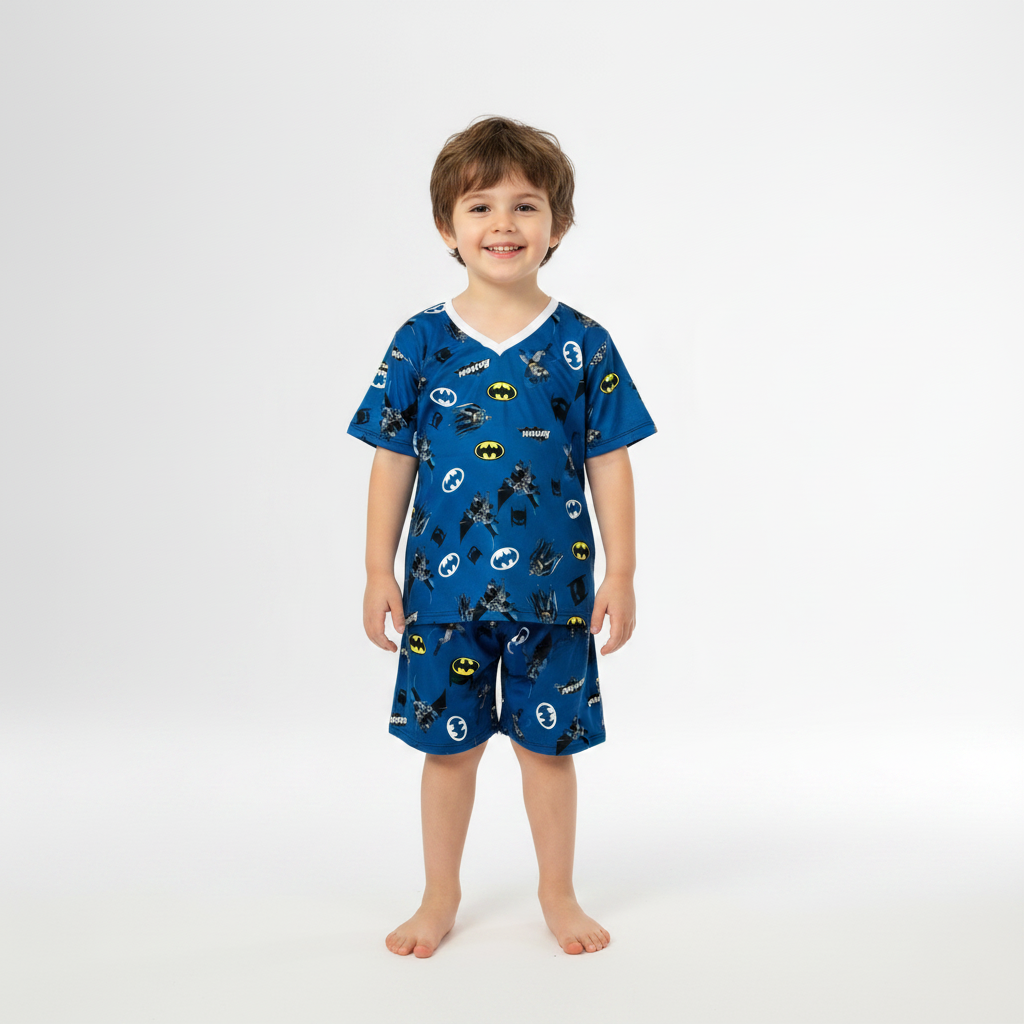 Pijama Infantil Manga Curta Batman Azul