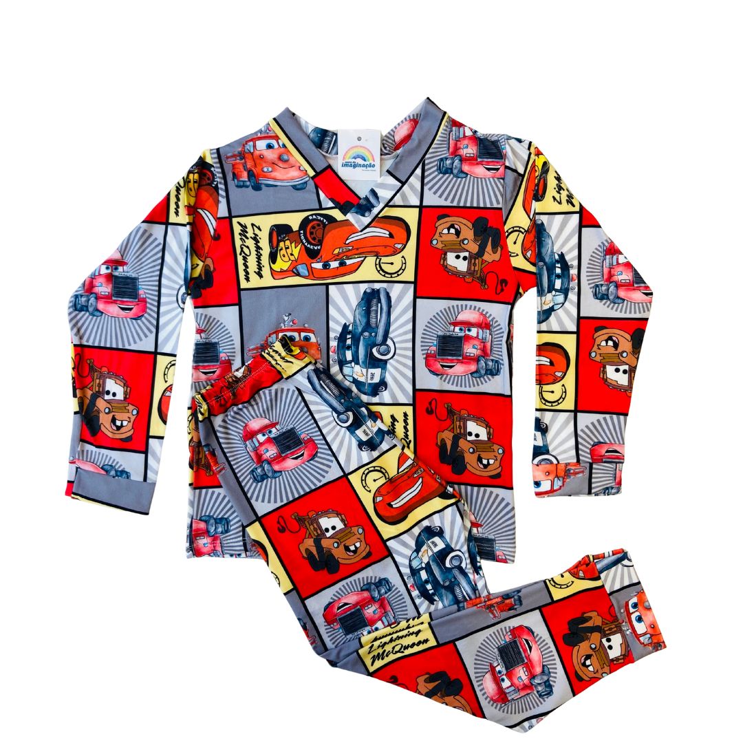 Pijama Infantil Manga Longa McQueen Cinza