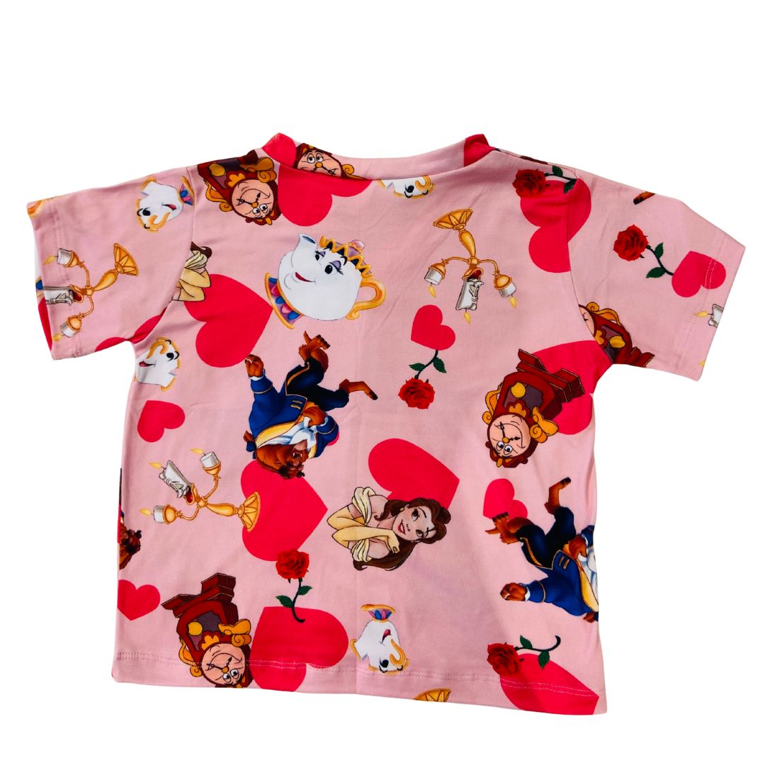 Pijama Infantil Manga Curta Bela e a Fera