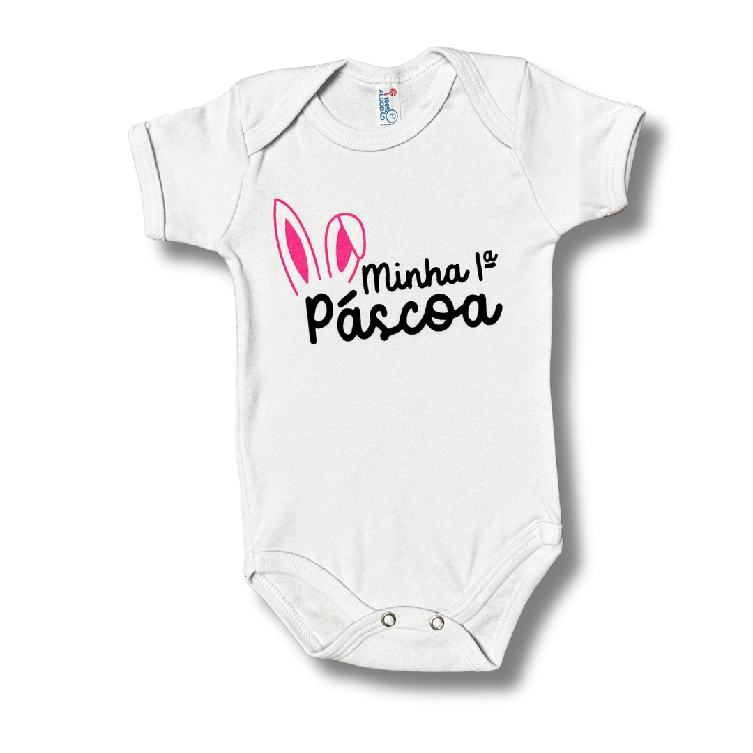 Body Bebê 1º Páscoa Orelha Rosa