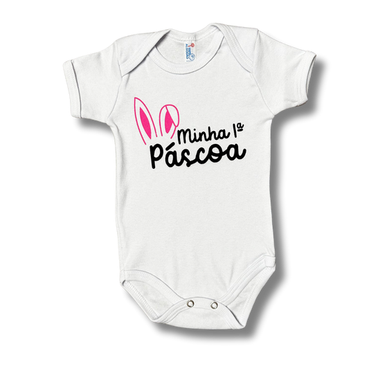 Body Bebê 1º Páscoa Orelha Rosa