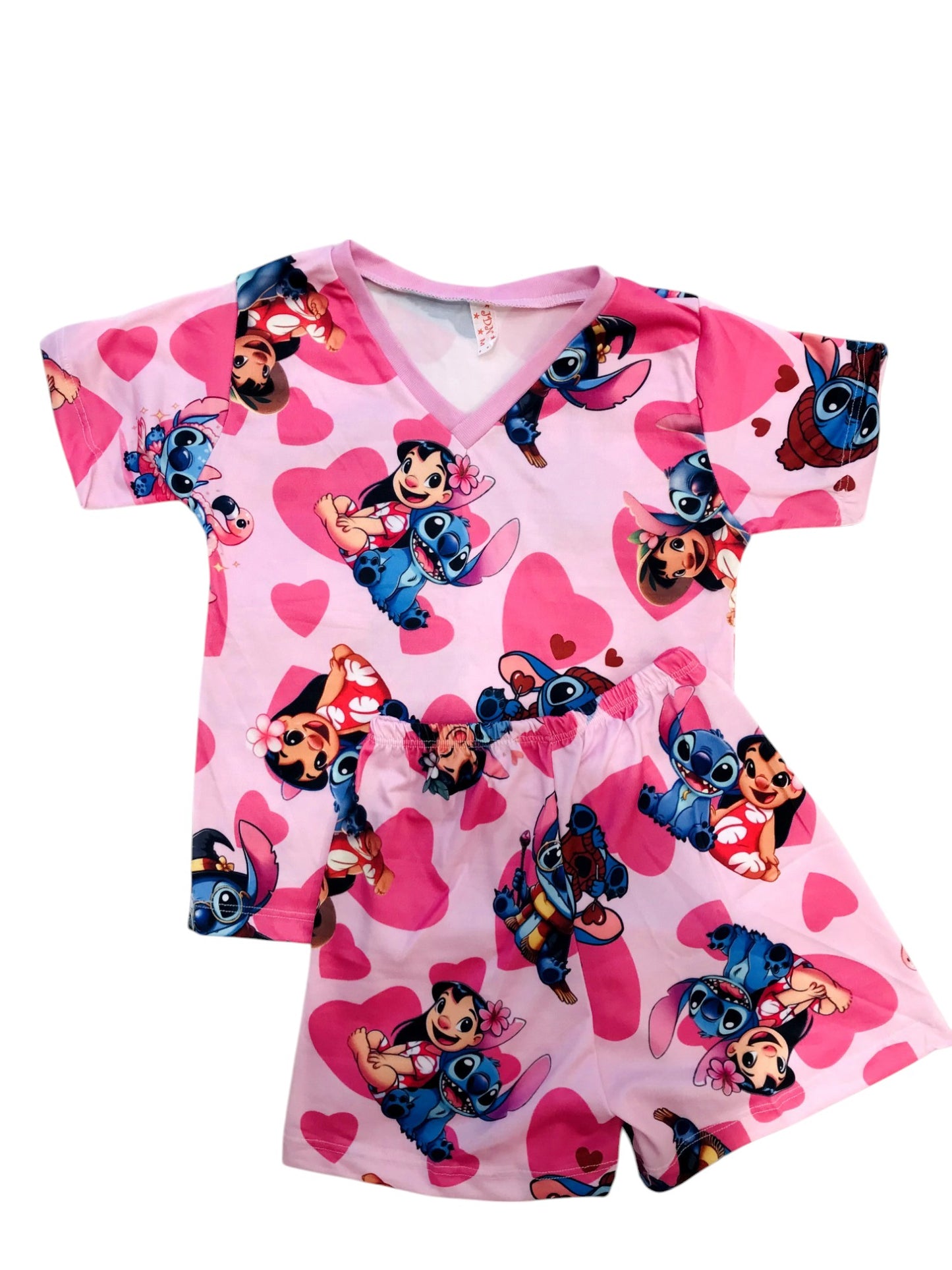 Pijama Infantil Manga Longa Stitch Rosa