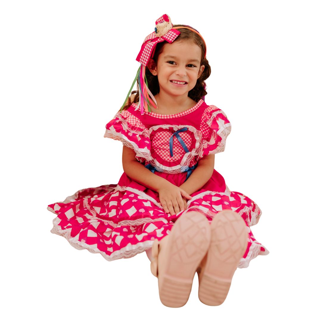 Vestido Festa Junina Luxo Coração Vermelho
