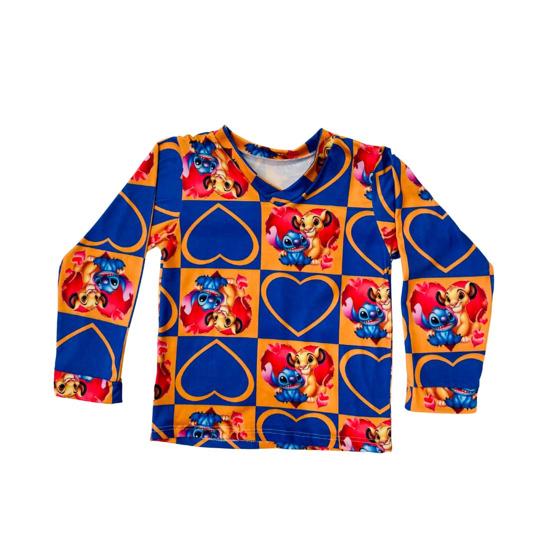 Pijama Infantil Manga Longa Stitch e Rei Leão