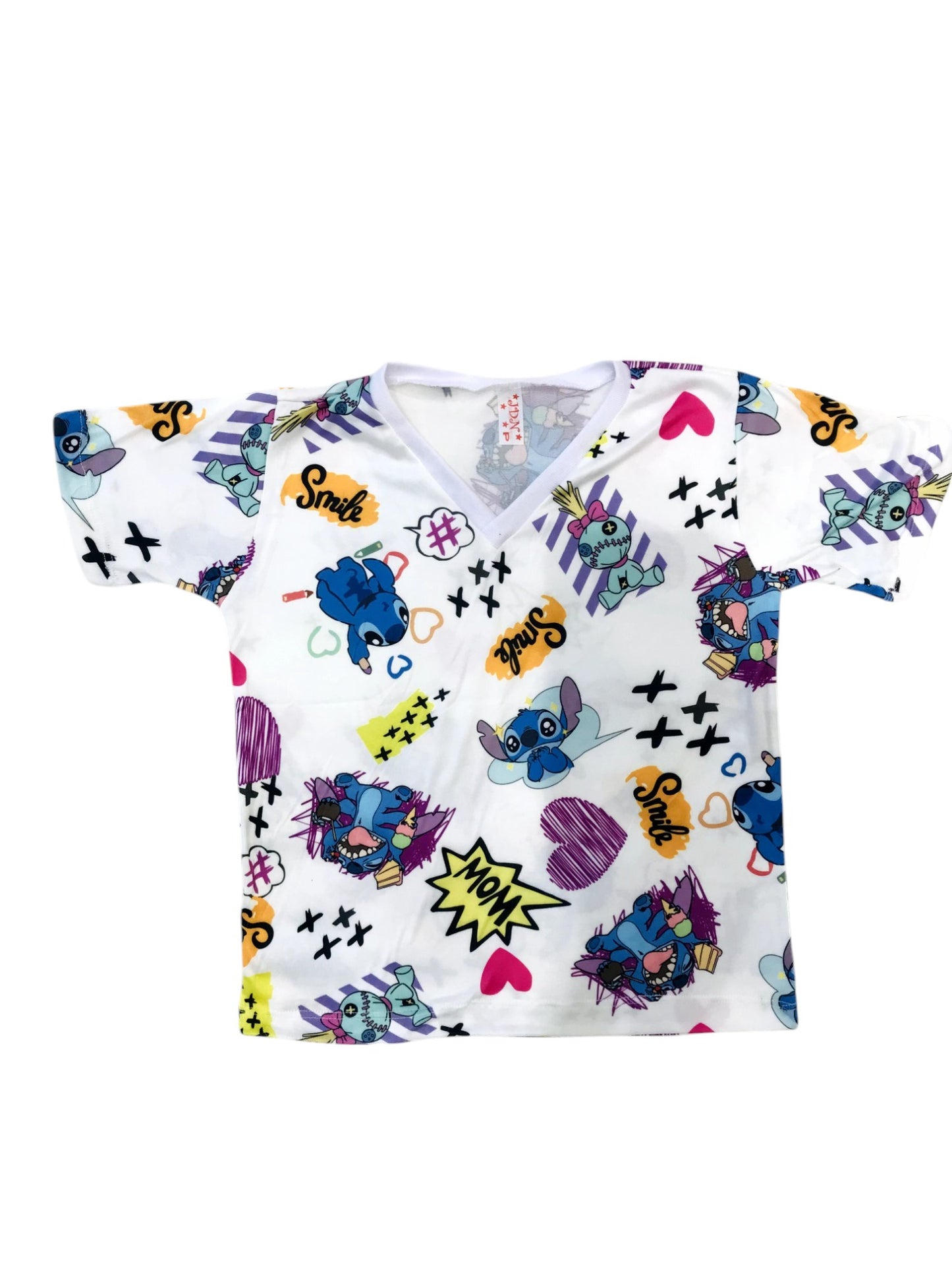 Pijama Infantil Manga Curta Stitch Branco