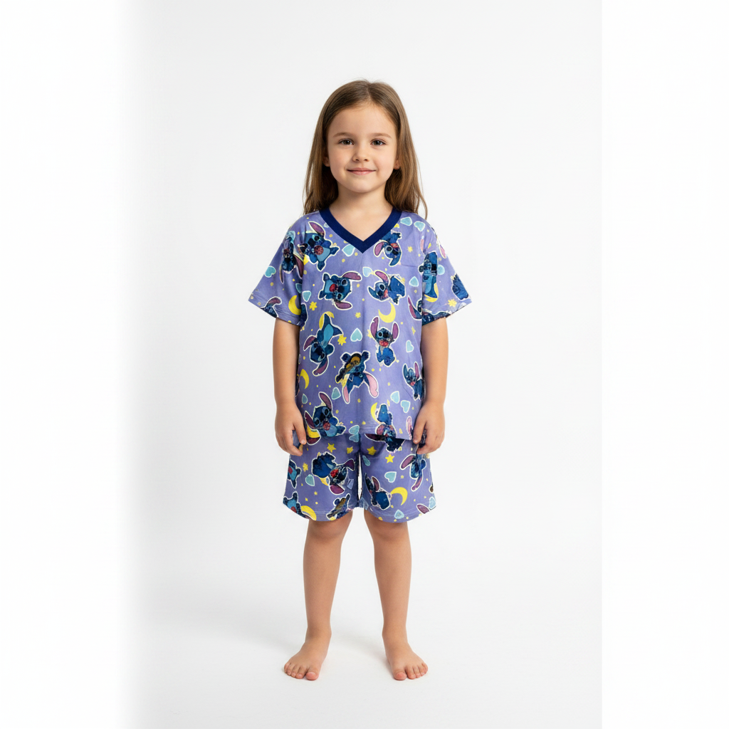 Pijama Infantil Manga Curta Stitch Lilás