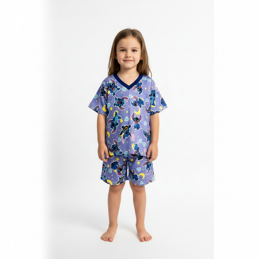 Pijama Infantil Manga Curta Stitch Lilás