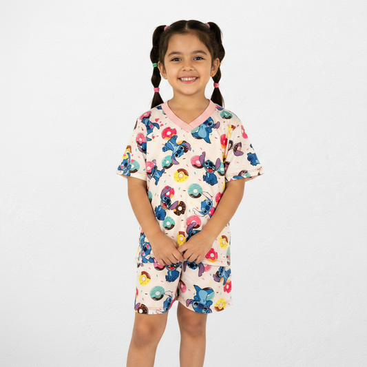Pijama Infantil Manga Curta Stitch Donuts