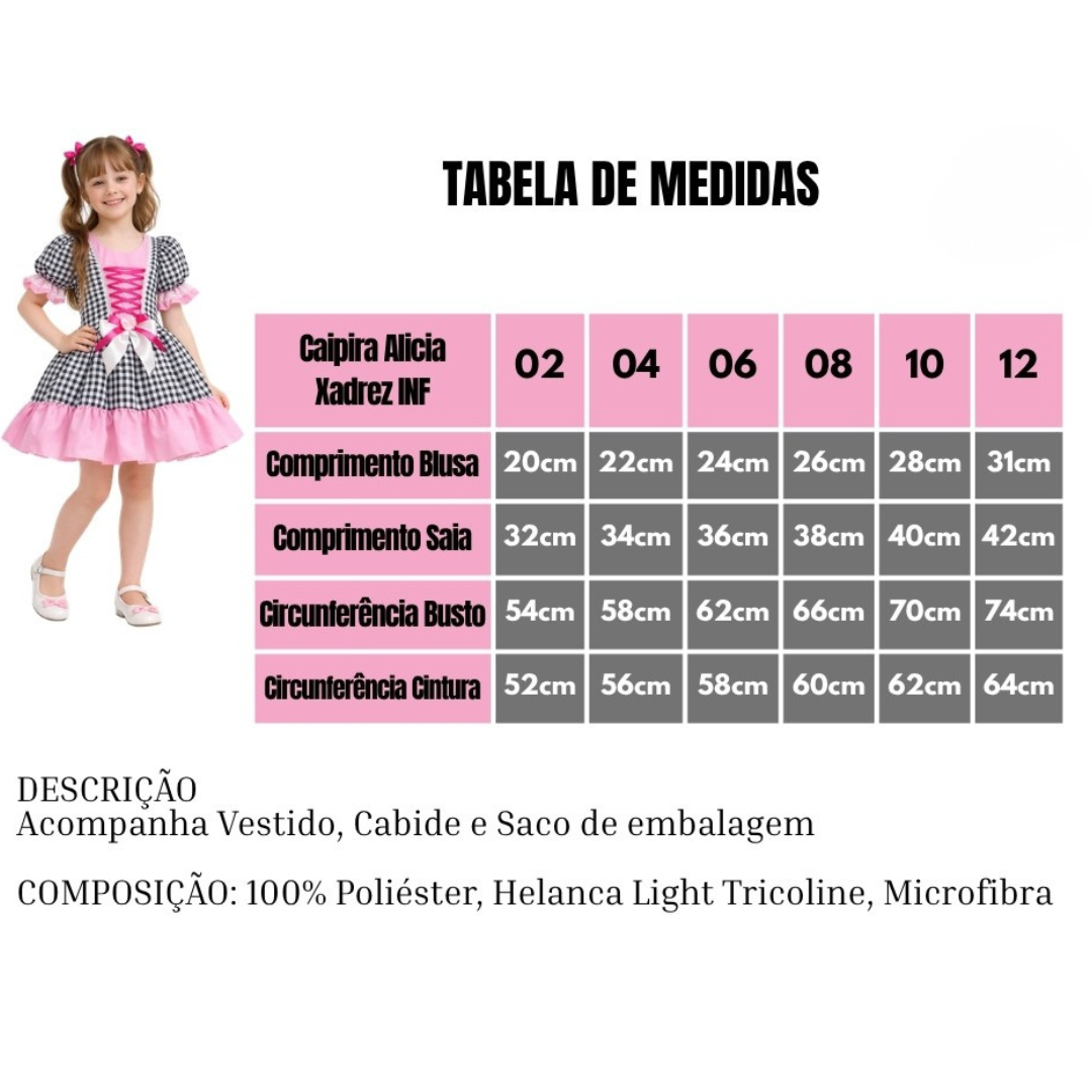 Vestido Festa Junina Preto e Rosa