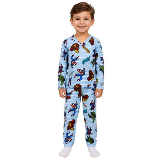 Pijama Infantil Manga Longa Heróis Azul