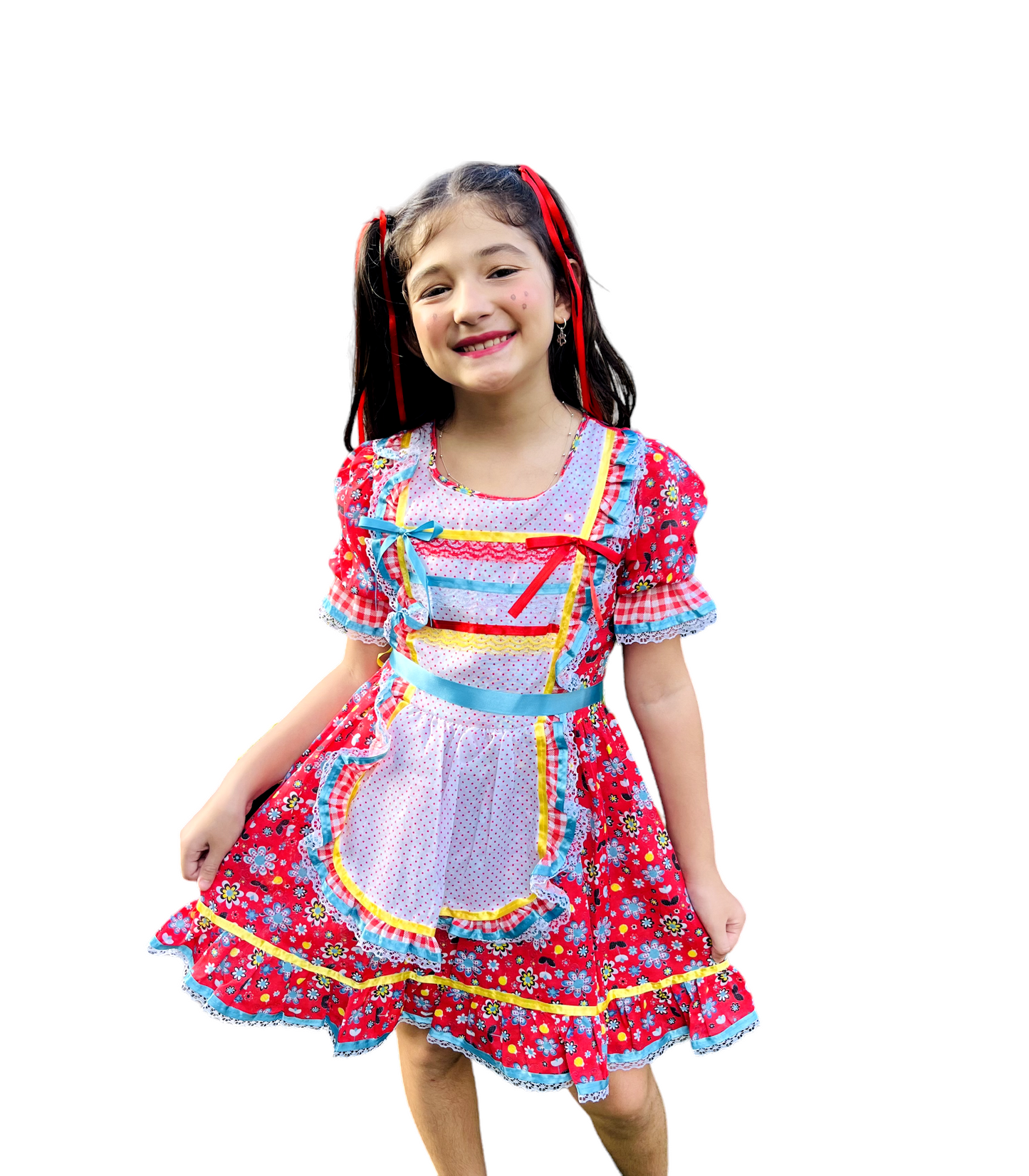 Vestido Festa Junina Vermelho Florzinhas