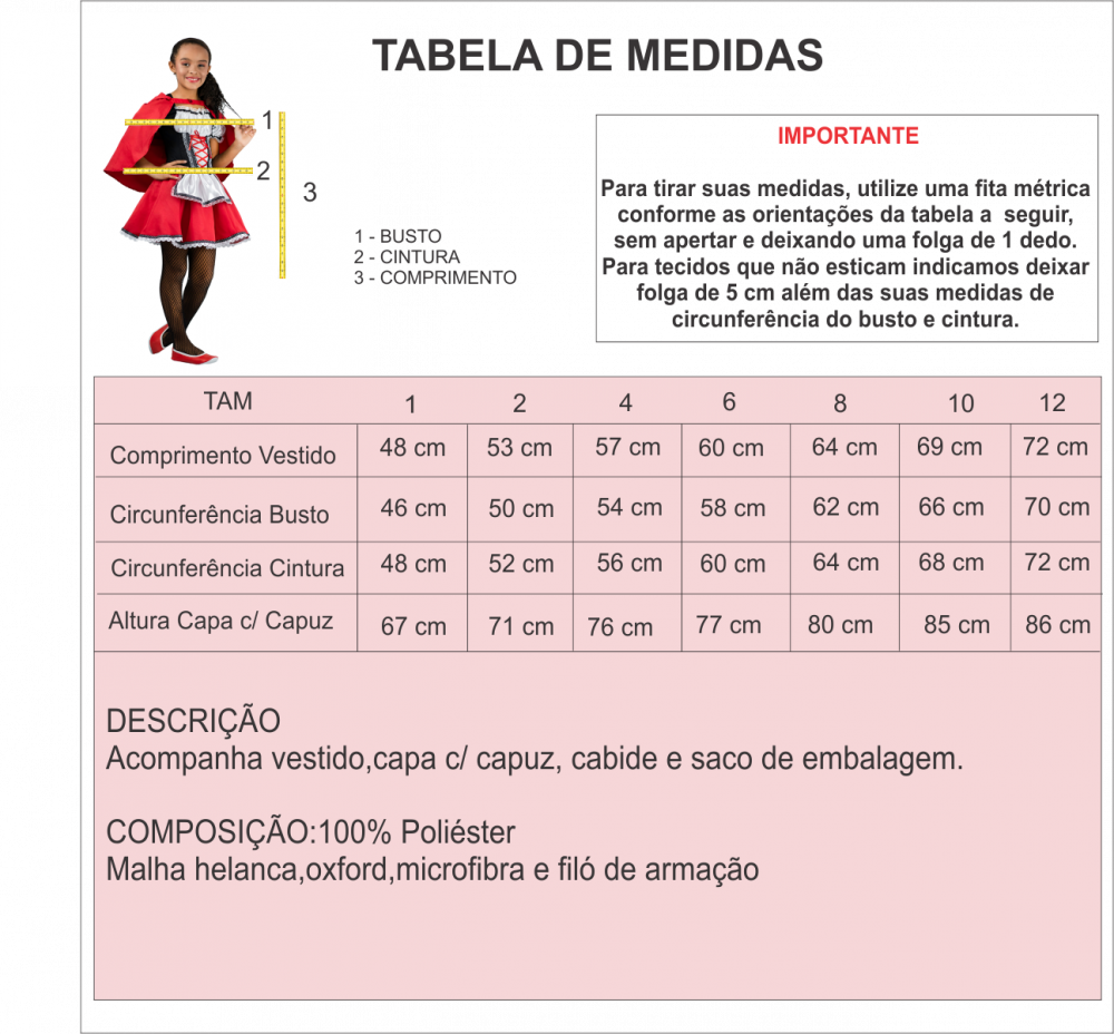 Fantasia Infantil Chapeuzinho Vermelho Luxo