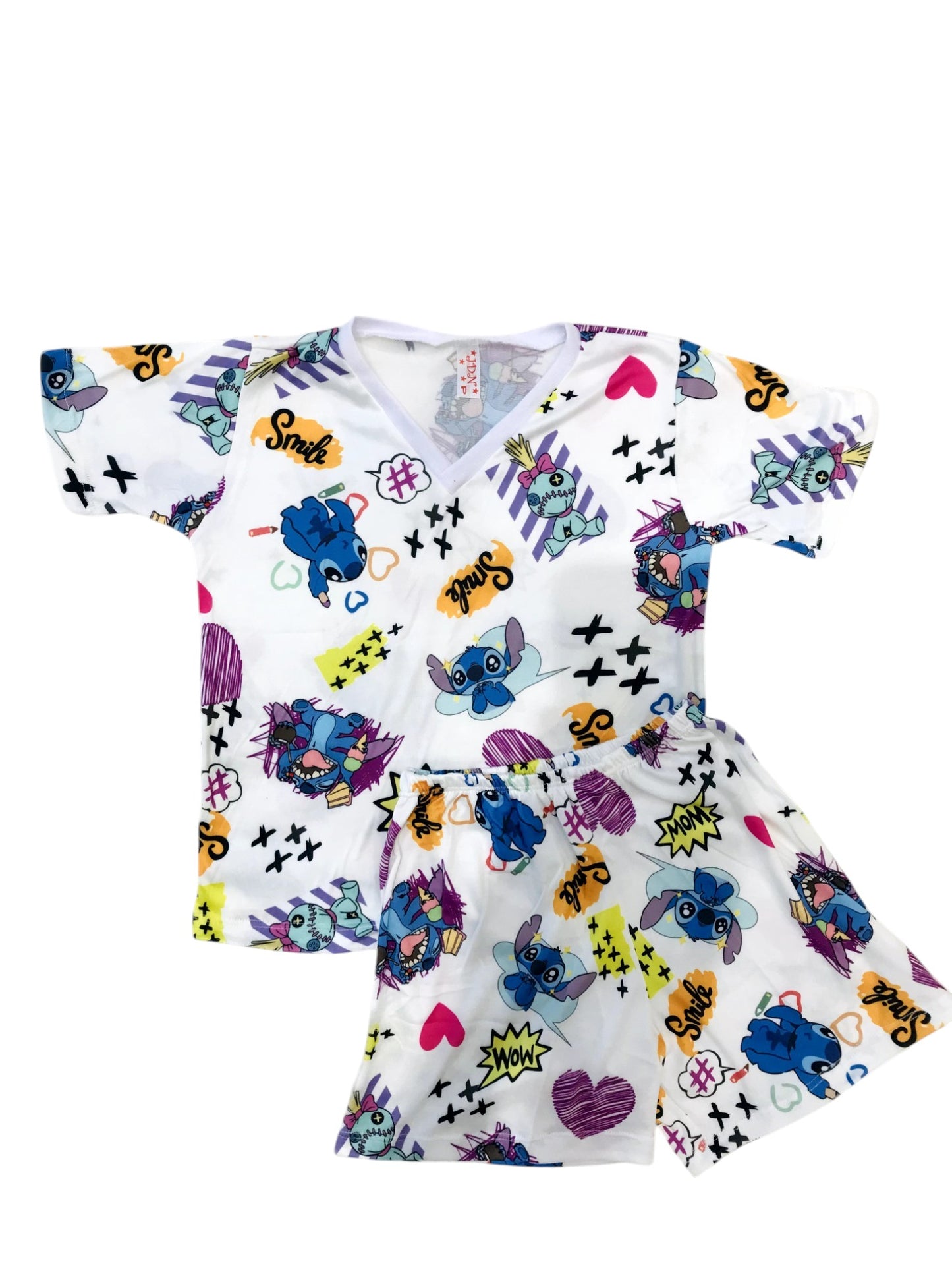 Pijama Infantil Manga Curta Stitch Branco