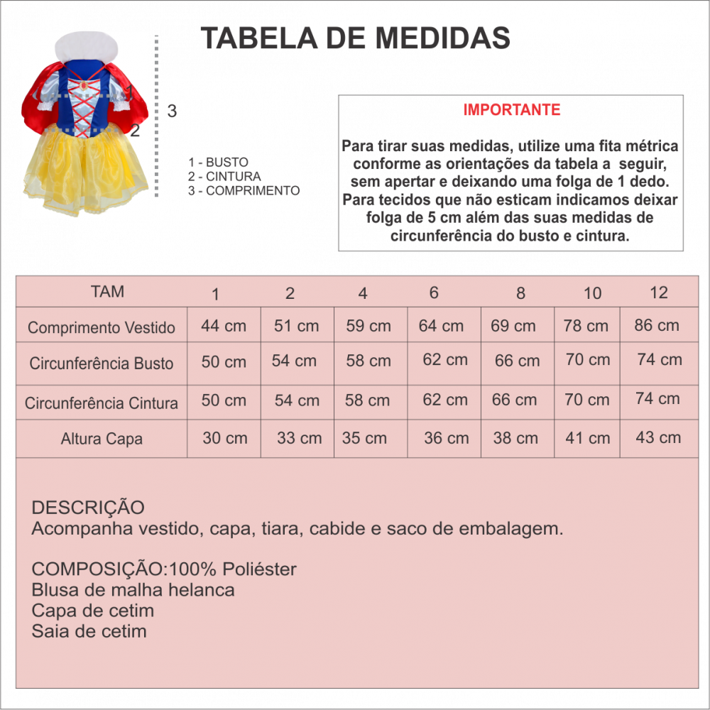 Fantasia Infantil da Branca de Neve Clássica