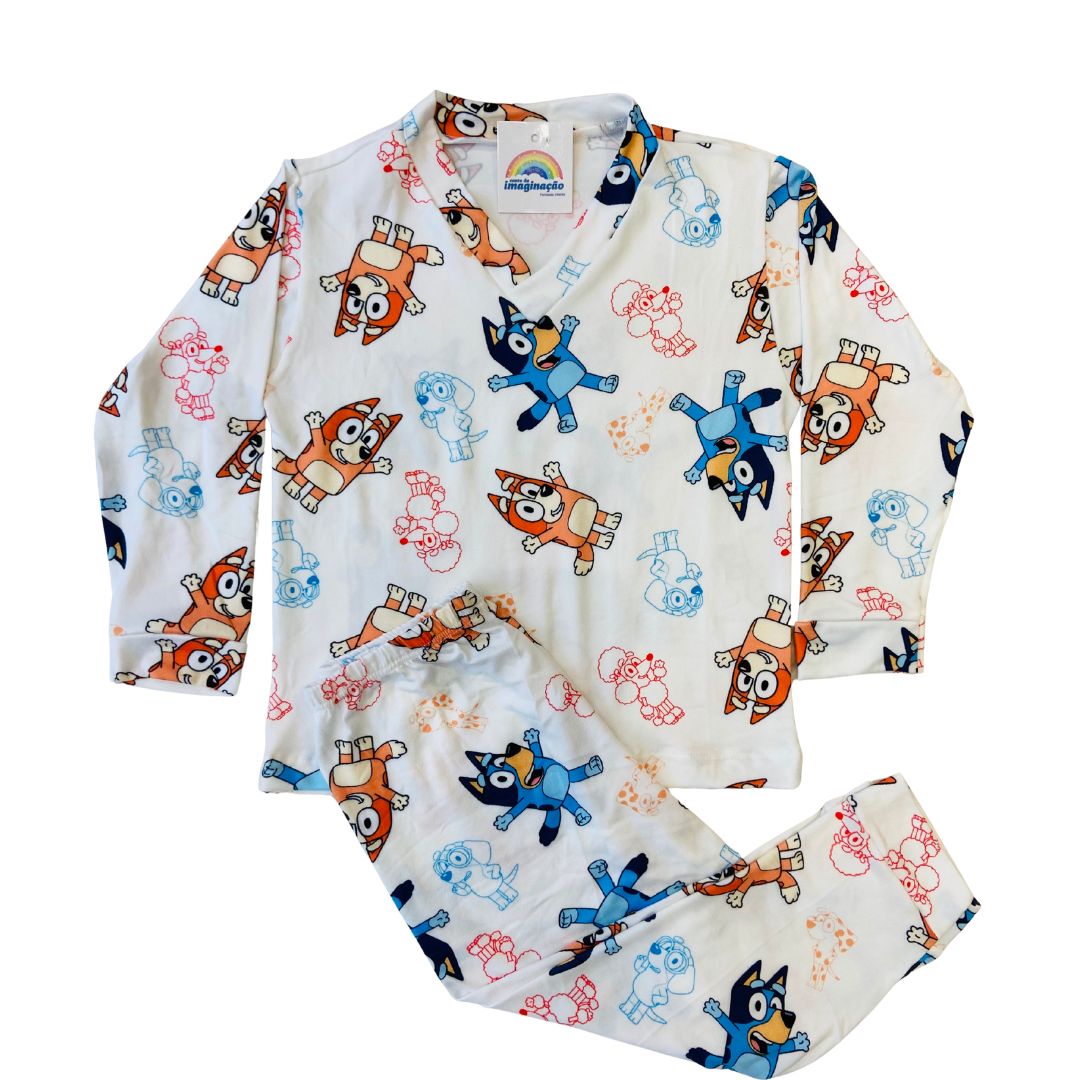 Pijama Infantil Manga Longa Bluey Branco