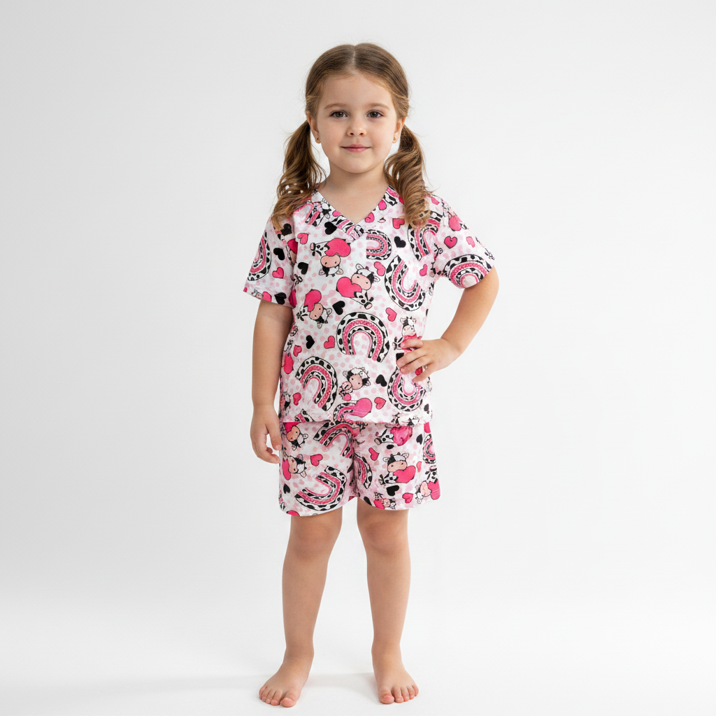 Pijama Infantil Manga Curta Vaquinha