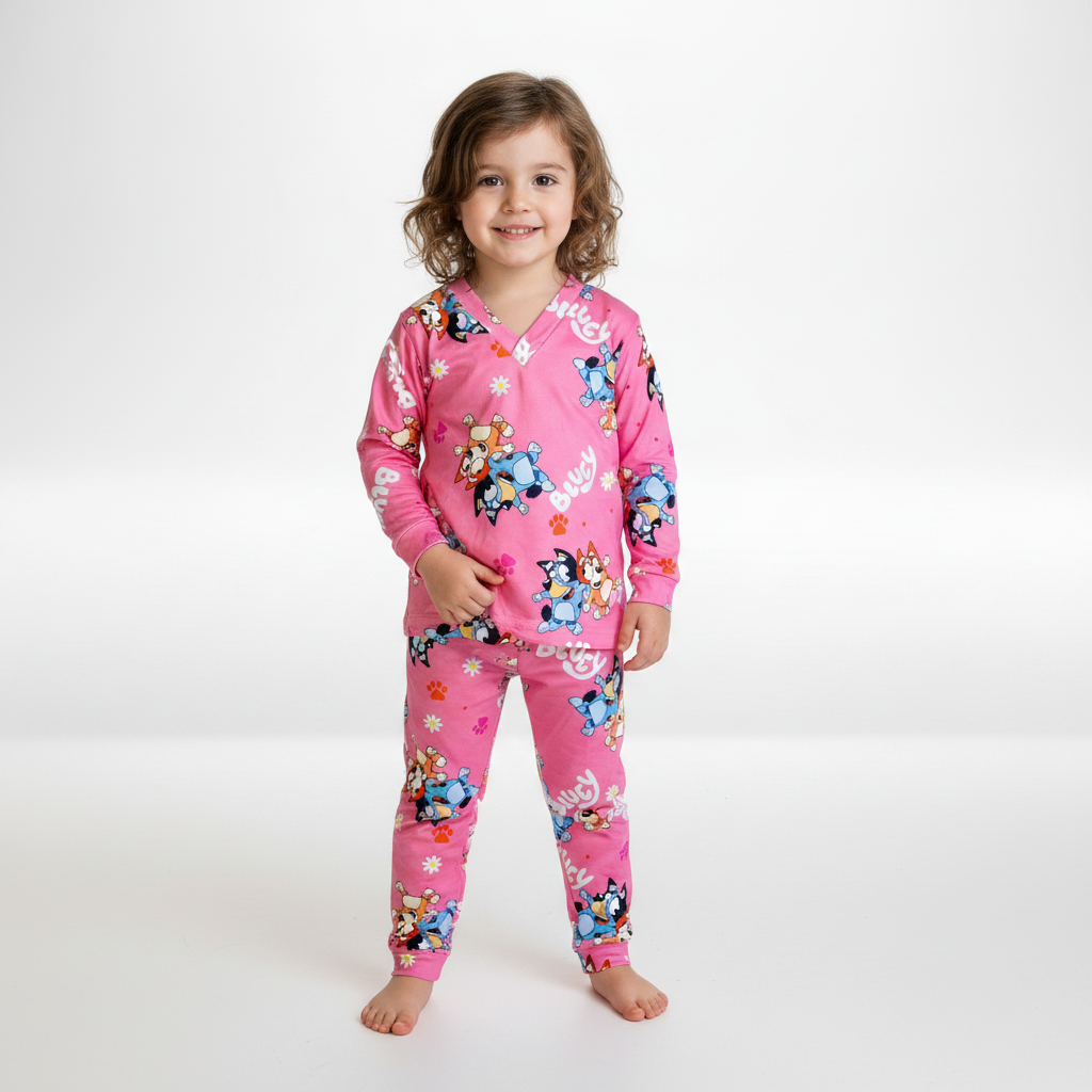 Pijama Infantil Manga Longa Bluey Rosa
