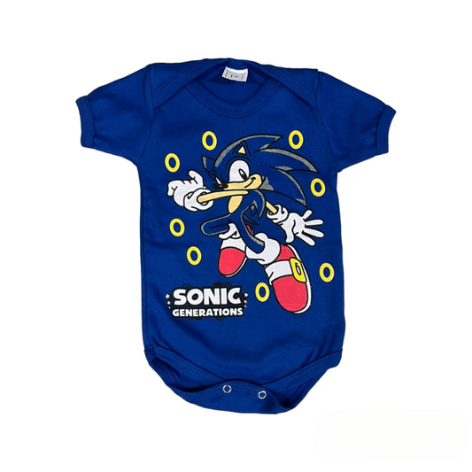 Body Bebê Sonic Azul Anéis
