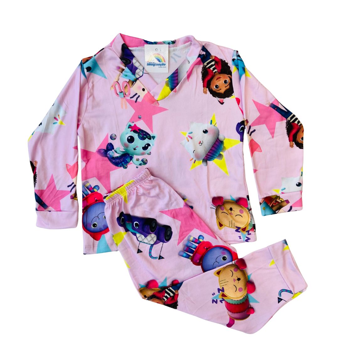 Pijama Infantil Manga Longa Casa Magica da Gabby