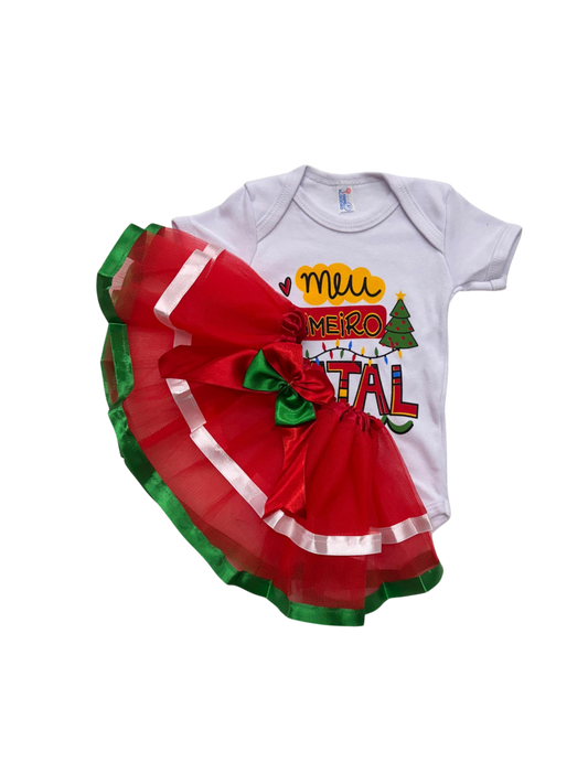Saia Tule Bebê Luxo Vermelho e Verde