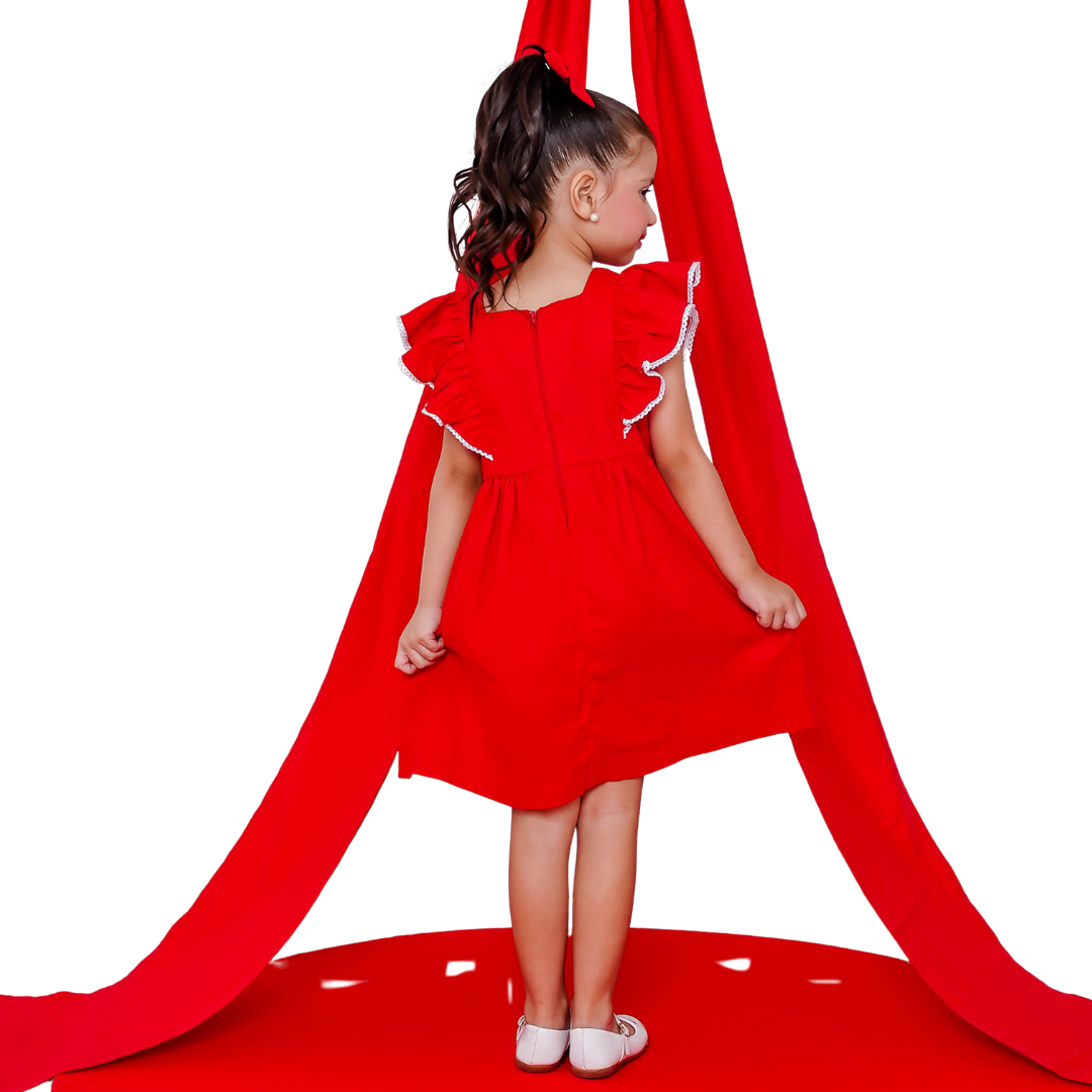 Vestido Infantil Vermelho Natal Bordados