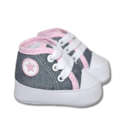 Tênis Bebê Cano Alto Jeans com Rosa