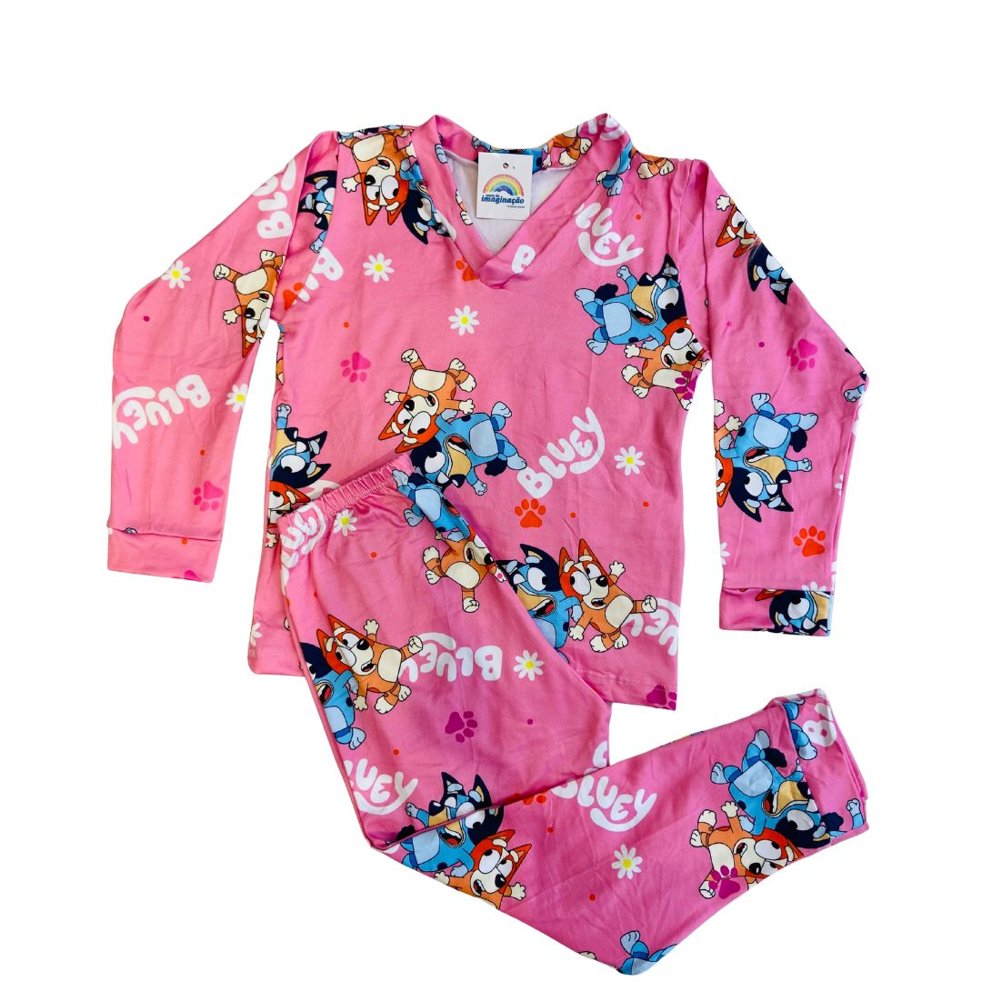 Pijama Infantil Manga Longa Bluey Rosa
